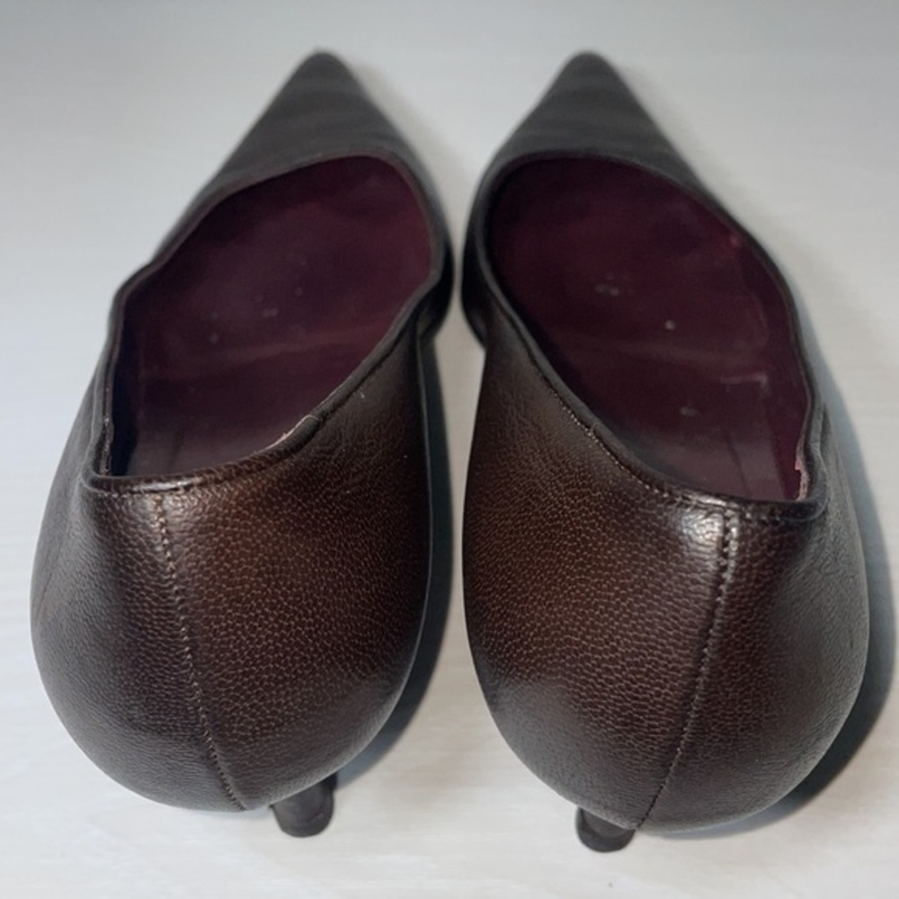 Authentic Gucci Chocolate Brown Classic Pointy Toe Casual Kitten Heel Pump Shoes - Picture 7 of 16